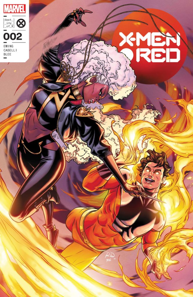 Storm and Vulcan circling each other on the cover to X-Men Red #2.